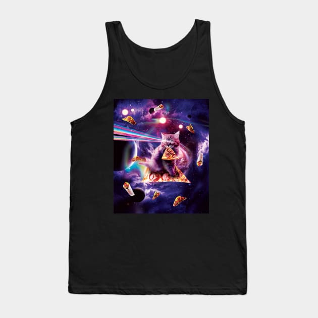 Outer Space Pizza Cat - Rainbow Laser, Taco, Burrito Tank Top by Random Galaxy